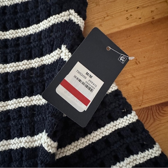 New Lucky Brand Sweater Pointelle Knit Navy Blue/White Stripe Women’s Size M - Picture 4 of 12